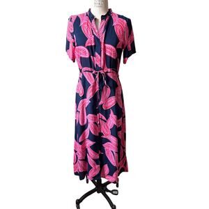 Kia Moore Buttondown Shirt Midi Dress in Bright Pink Paisley Size XS XSmall